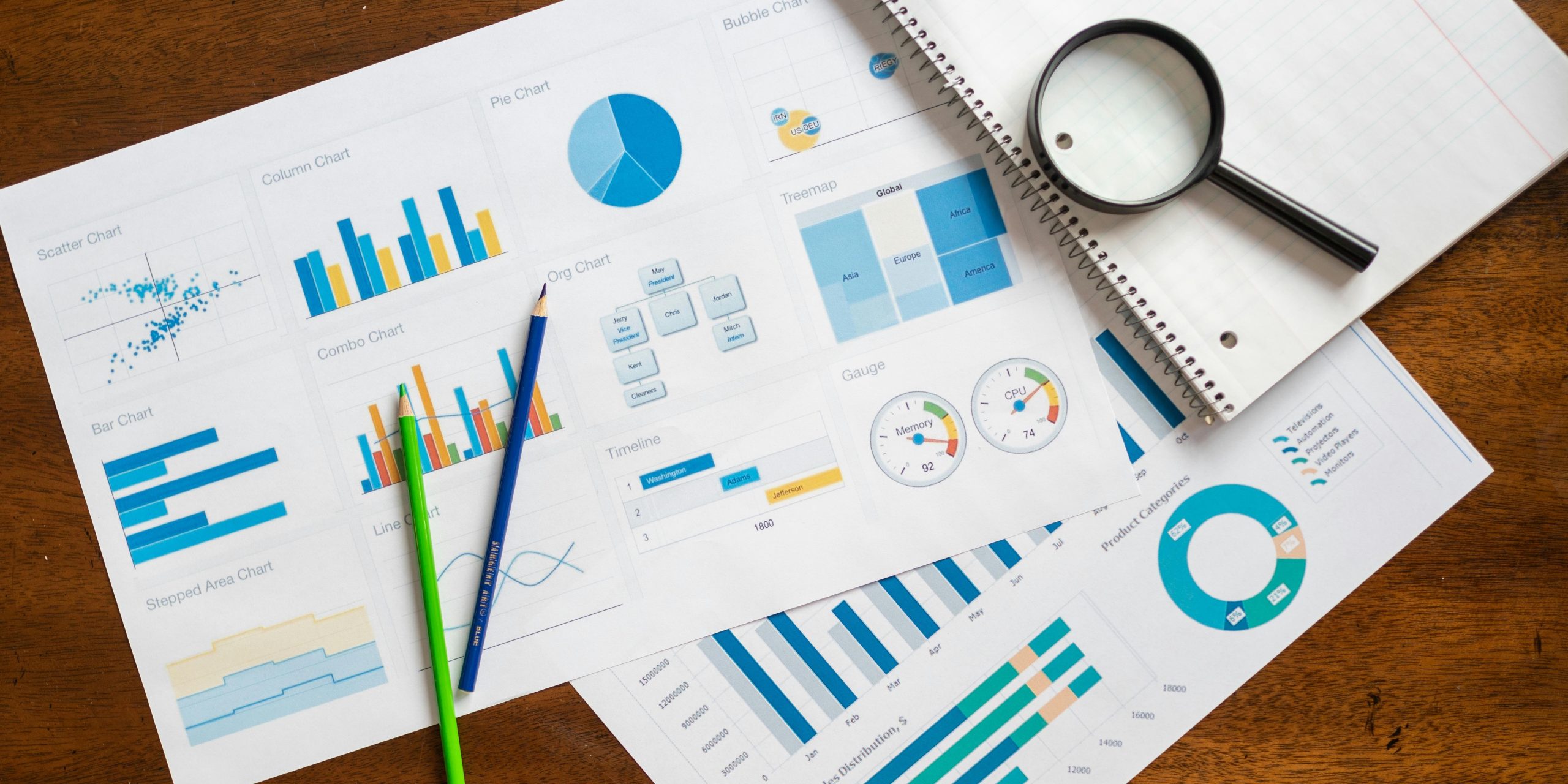 Diagramas impresos muestran datos económicos.